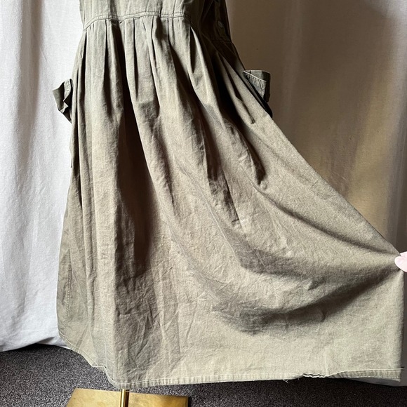 Vintage Express Olive Cotton Utility Midi Dress Oversized Pockets Womens M - Picture 8 of 8
